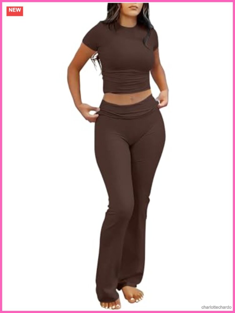 2 Piece Lounge Set Women Flare Pants Crop Top